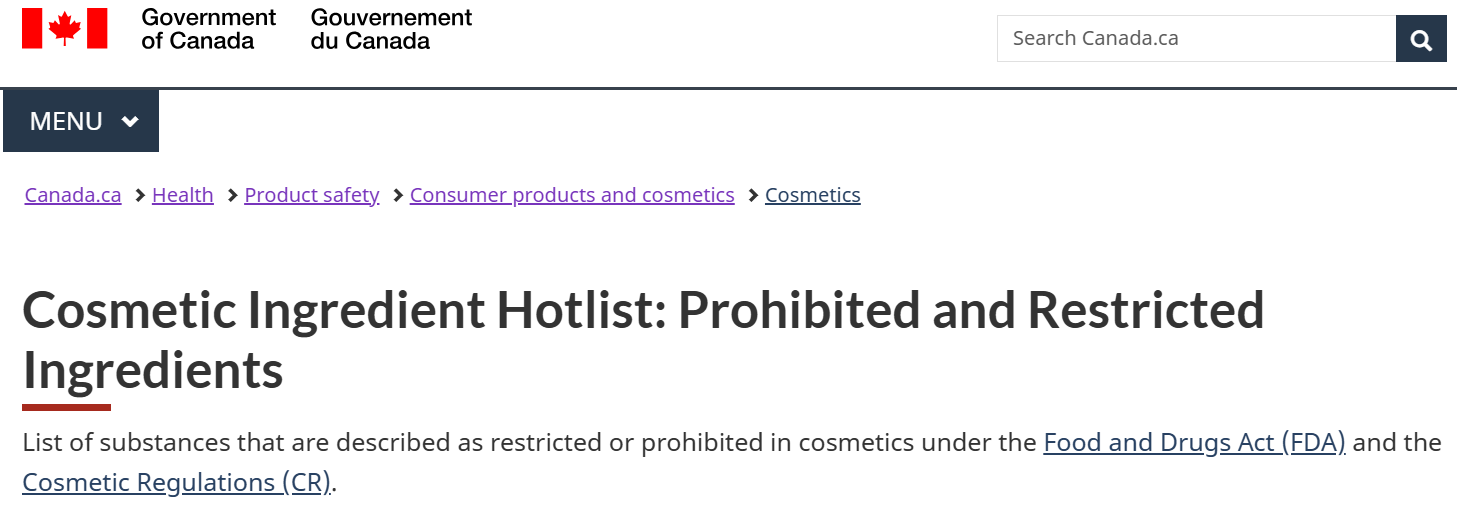 加拿大化妆品原料禁限目录（Hotlist）